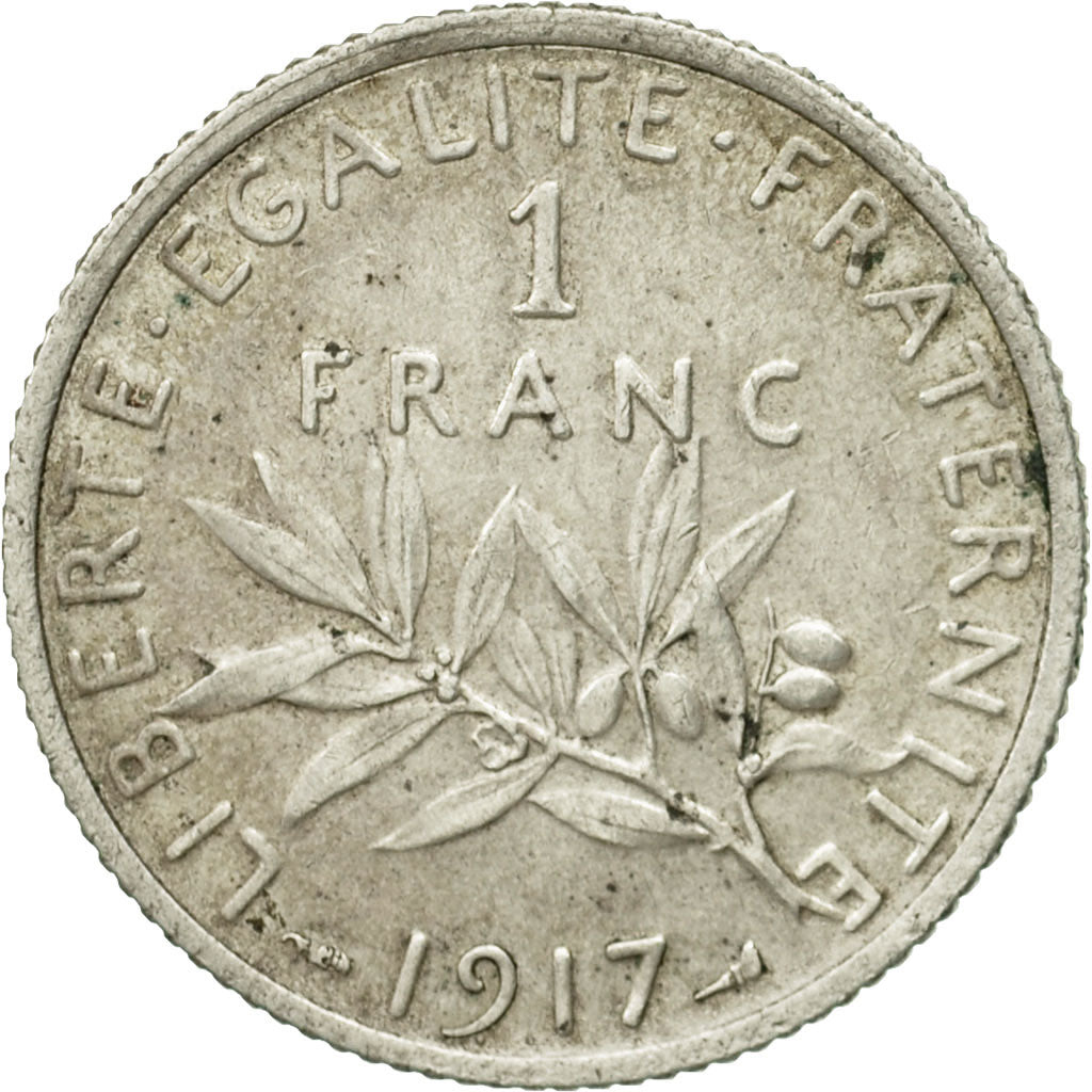 France, Semeuse, Franc, 1917, Paris, VF(30-35), Silver, KM:844.1, Gadoury:467