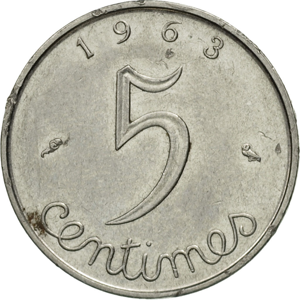 France, Épi, 5 Centimes, 1963, Paris, VF(30-35), Stainless Steel, KM:927