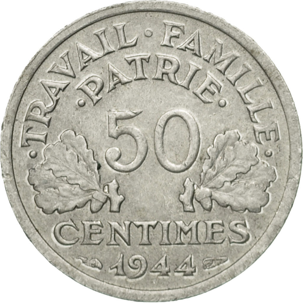 France, Bazor, 50 Centimes, 1944, Castelsarrasin, EF(40-45), Aluminum, KM:914.3