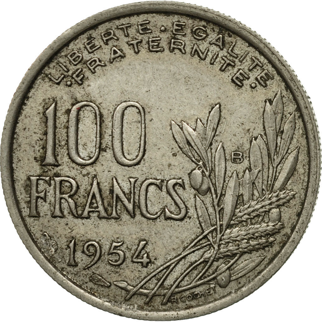 France, Cochet, 100 Francs, 1954, Paris, VF(20-25), Copper-nickel, KM:919.1