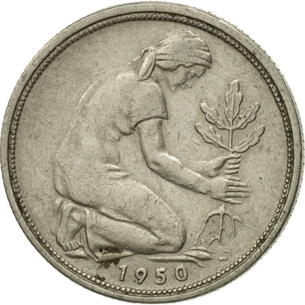 GERMANY - FEDERAL REPUBLIC, 50 Pfennig, 1950, Stuttgart, VF(30-35)