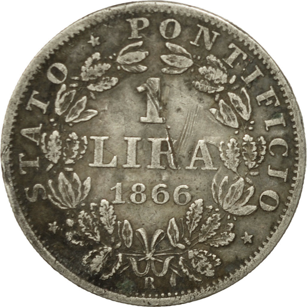 ITALIAN STATES, PAPAL STATES, Pius IX, Lira, 1866, Rome, VF(30-35), Silver