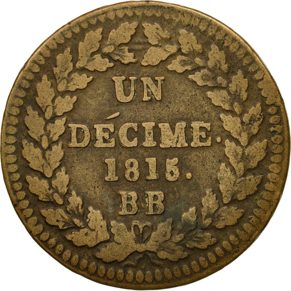 France, Louis XVIII, Decime, 1815, Strasbourg, VF(30-35), Bronze, KM:701
