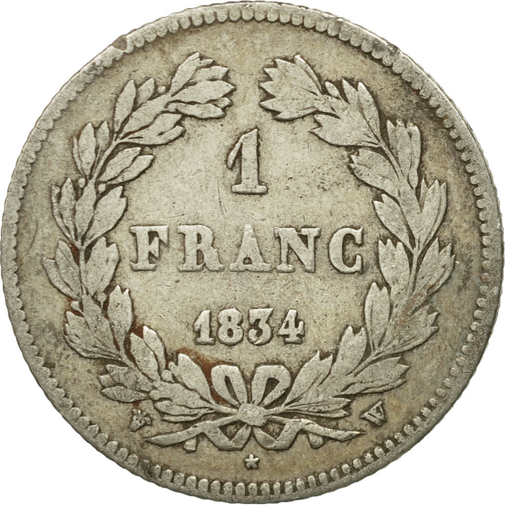 France, Louis-Philippe, Franc, 1834, Lille, B+, Argent, KM:748.13, Gadoury:453