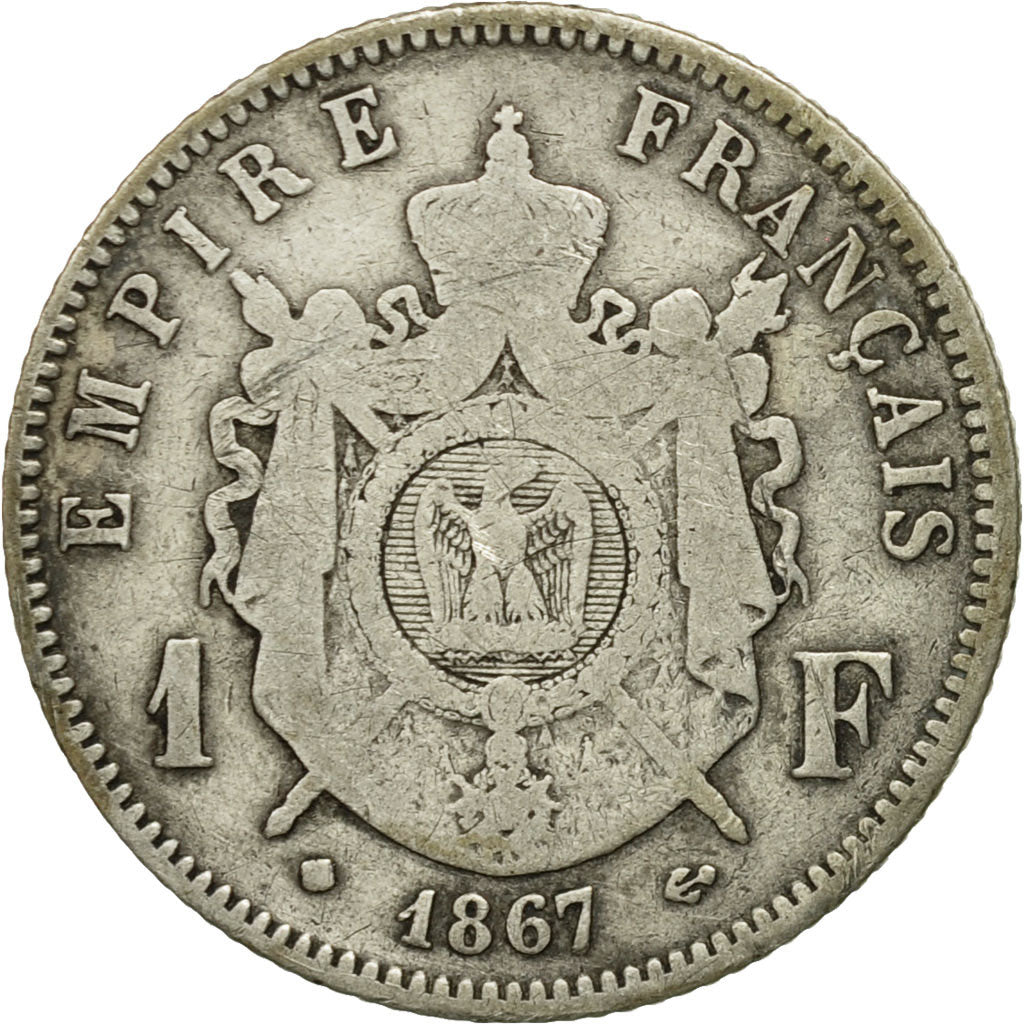 France, Napoleon III, Napoléon III, Franc, 1867, Strasbourg, TB, Argent