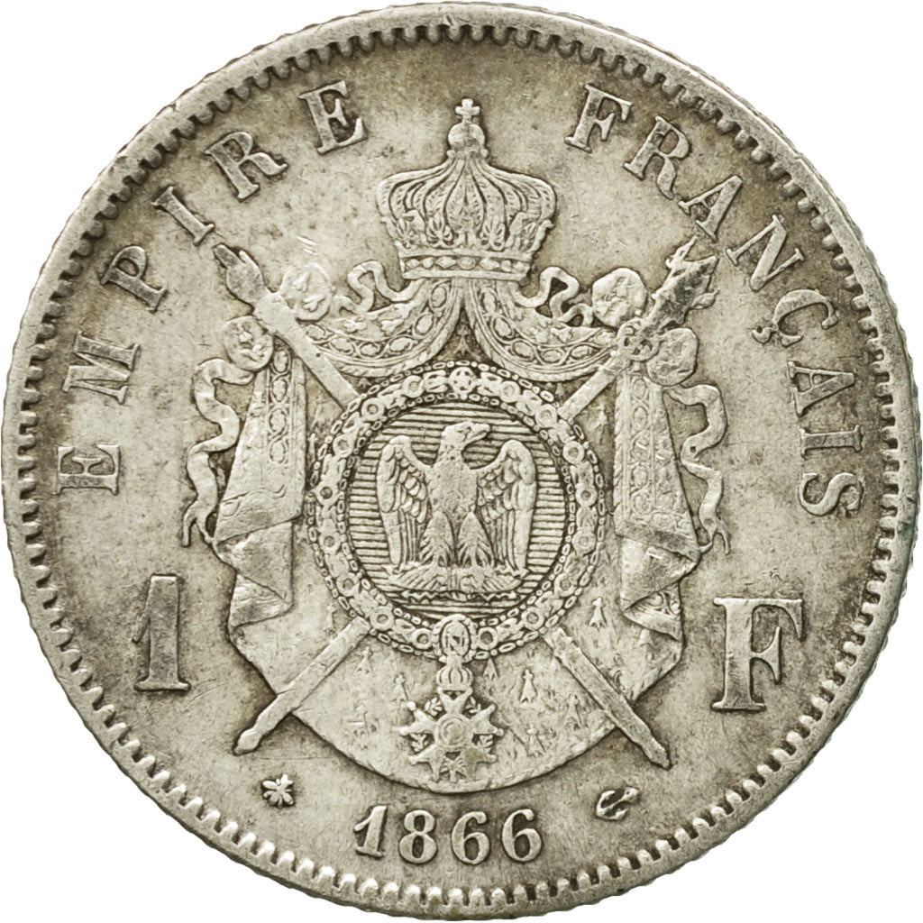 France, Napoleon III, Napoléon III, Franc, 1866, Paris, EF(40-45), Silver