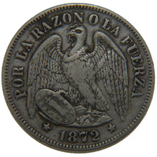 CHILE, 50 Centavos, 1872, KM #139, AU(50-53), Silver, 30, 12.00