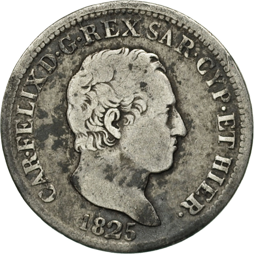 ITALIAN STATES, SARDINIA, Carlo Felice, 50 Centesimi, 1825, Torino, EF(40-45)