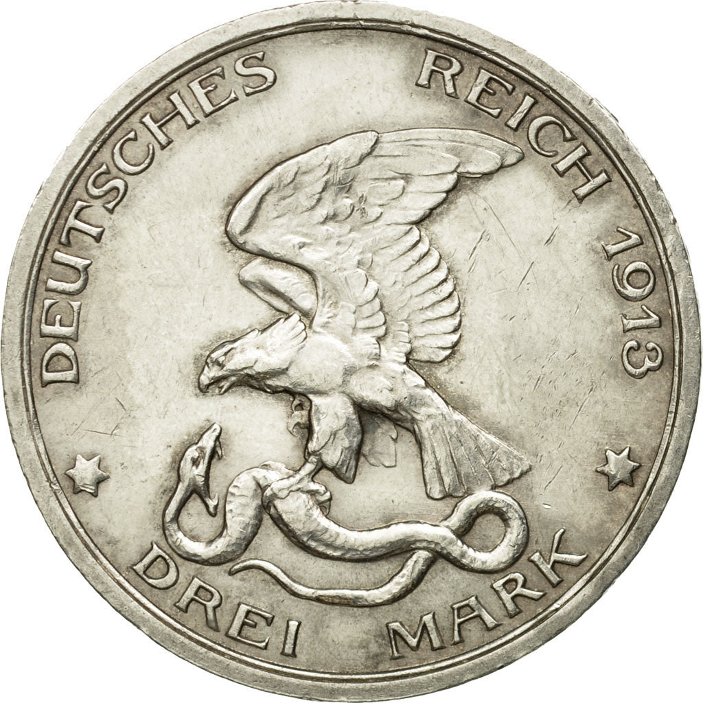 German States, PRUSSIA, Wilhelm II, 3 Mark, 1913, Berlin, EF(40-45), Silver