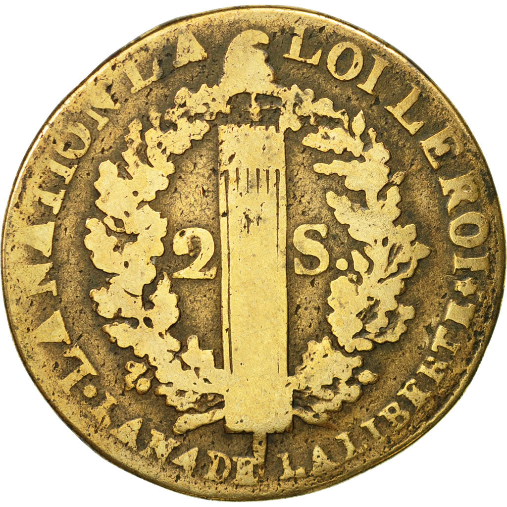 Coin, France, 2 sols françois, 2 Sols, 1792, Limoges, F(12-15), Bronze