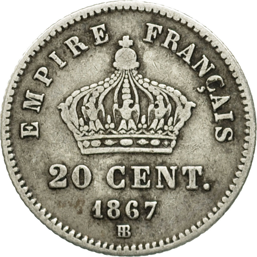 France, Napoleon III, Napoléon III, 20 Centimes, 1867, Strasbourg, VF(20-25)