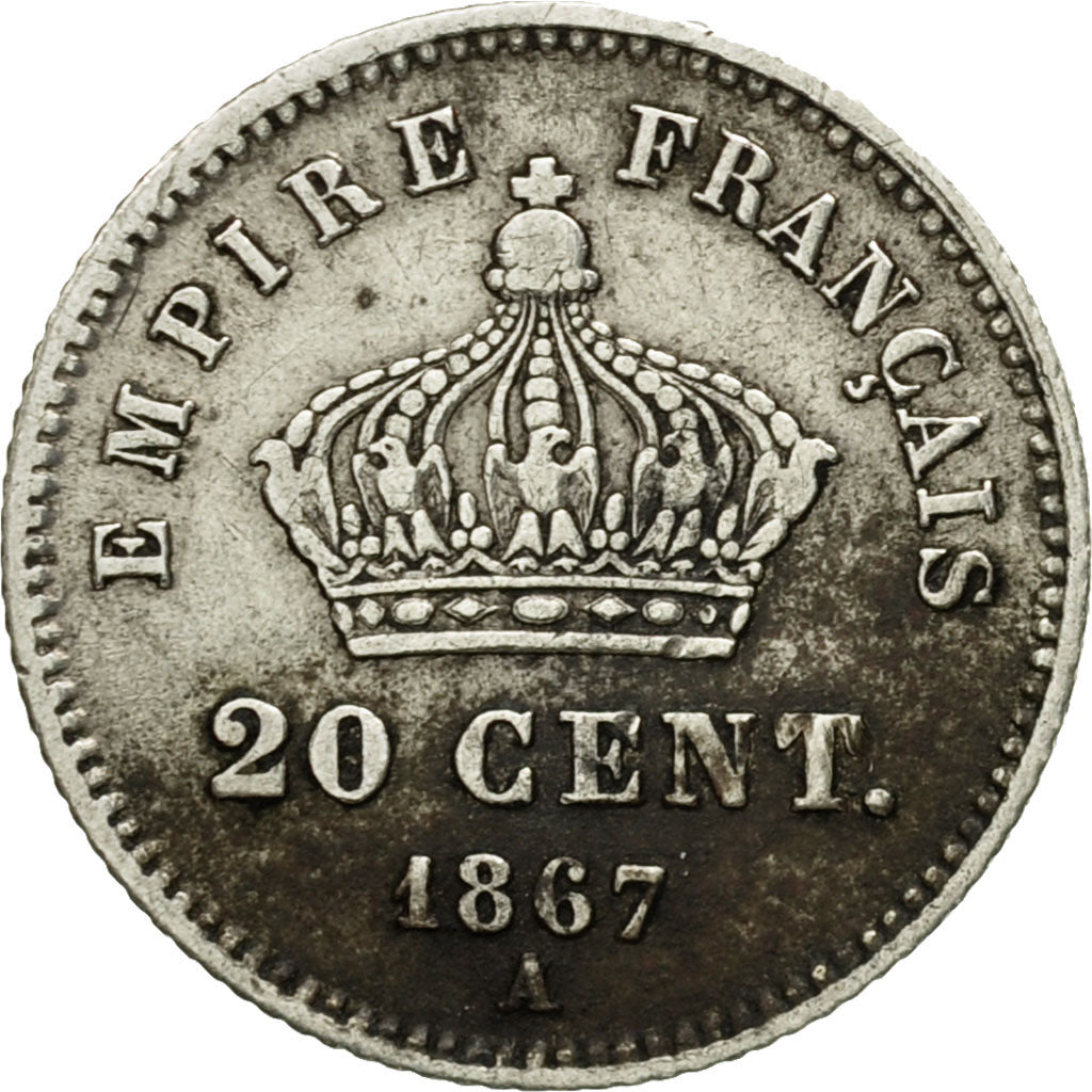 France, Napoleon III, Napoléon III, 20 Centimes, 1867, Paris, VF(30-35)
