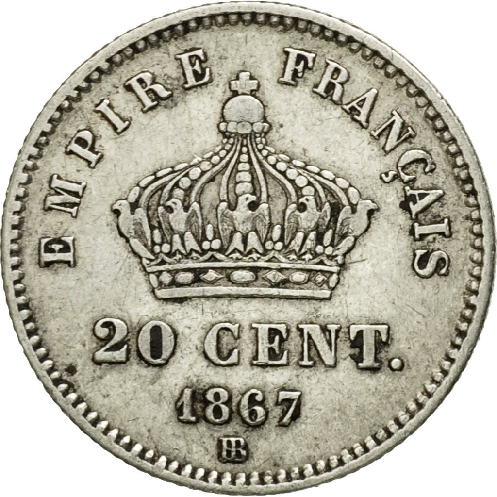 France, Napoleon III, Napoléon III, 20 Centimes, 1867, Strasbourg, VF(30-35)