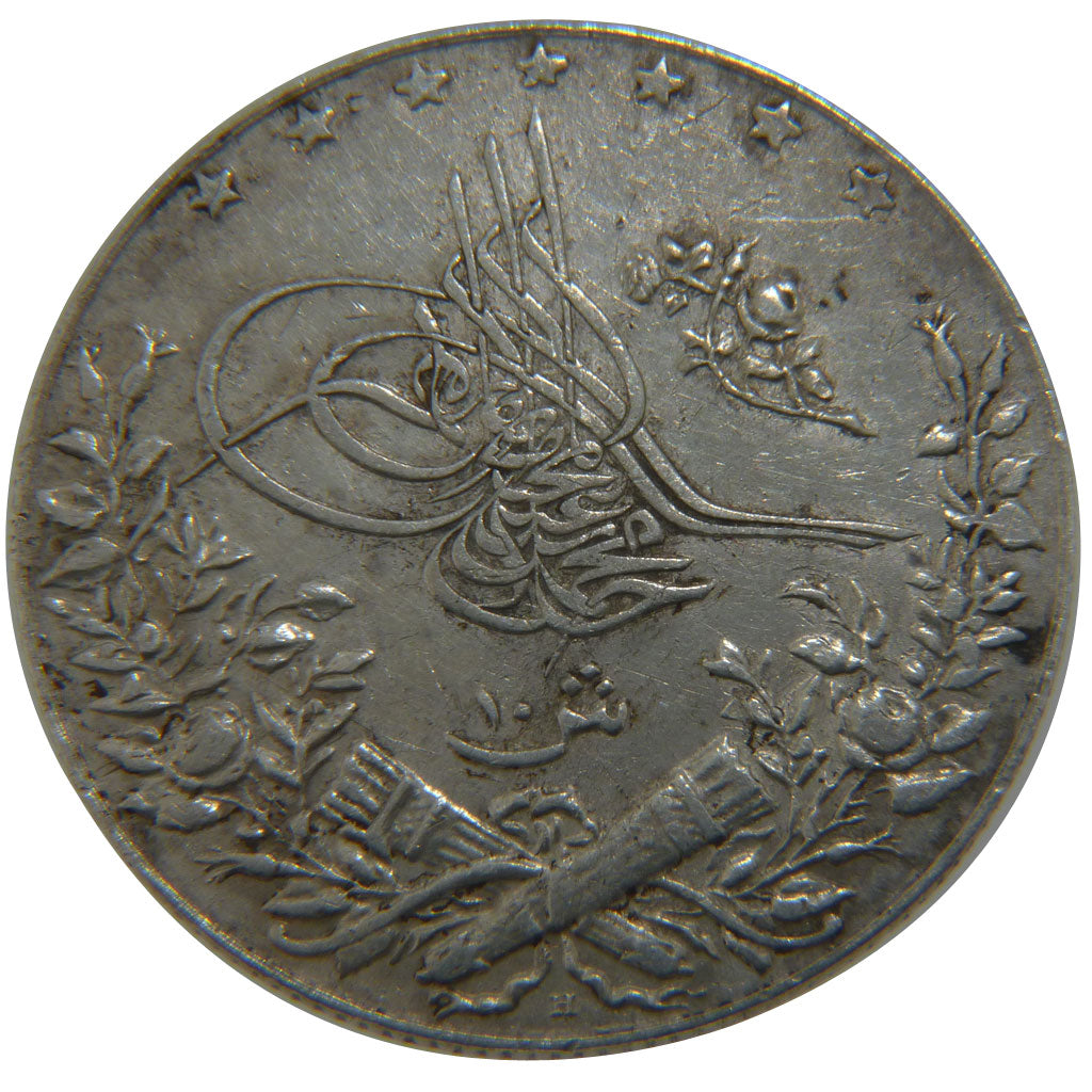Egypt, 10 Quirsh, 1913, KM #309, AU(50-53), Silver, 14.00