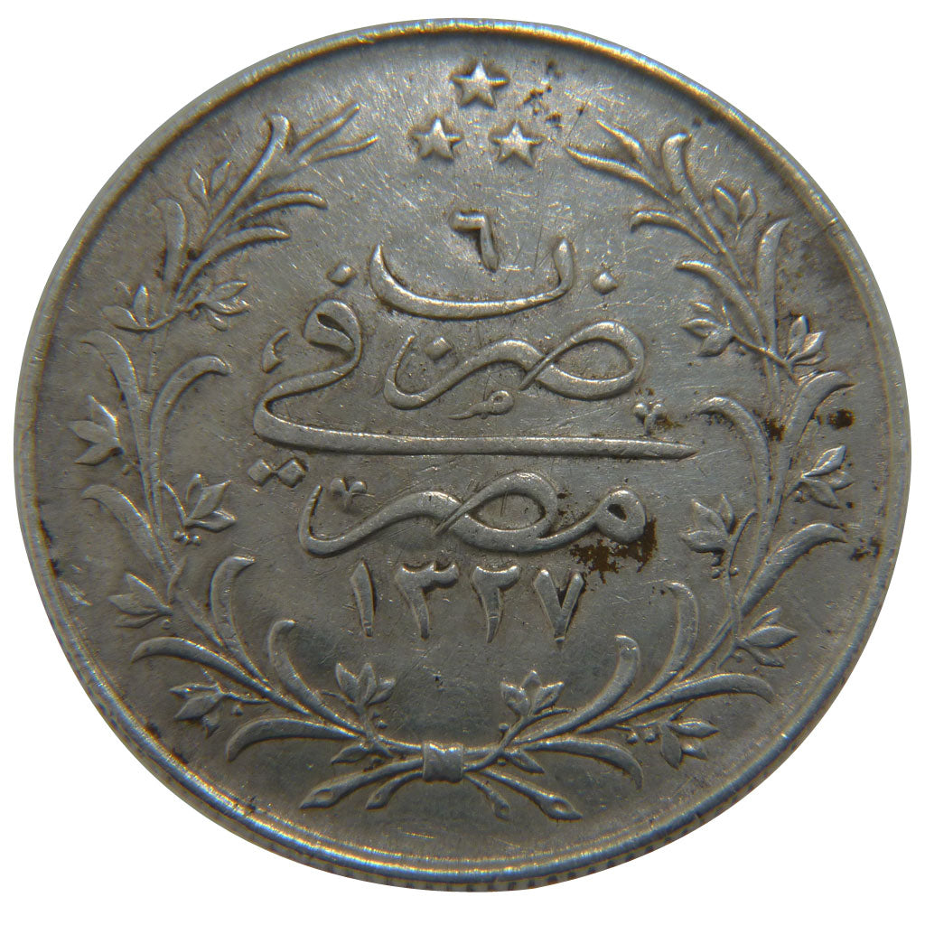 Egypt, 10 Quirsh, 1913, KM #309, AU(50-53), Silver, 14.00