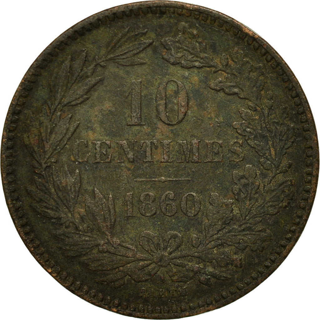 Luxembourg, William III, 10 Centimes, 1860, Paris, VG(8-10), Bronze, KM:23.2