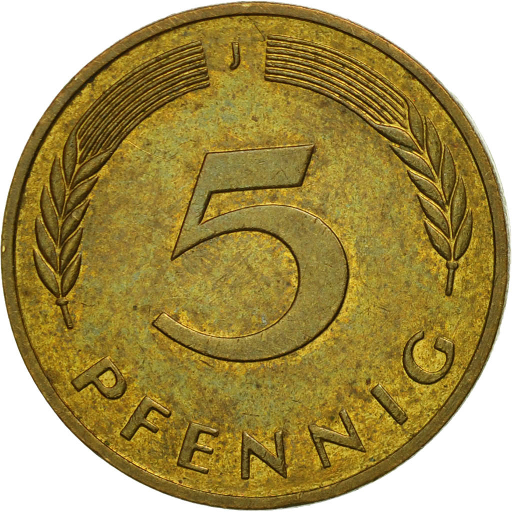 République fédérale allemande, 5 Pfennig, 1984, Hambourg, TB+, Brass Clad