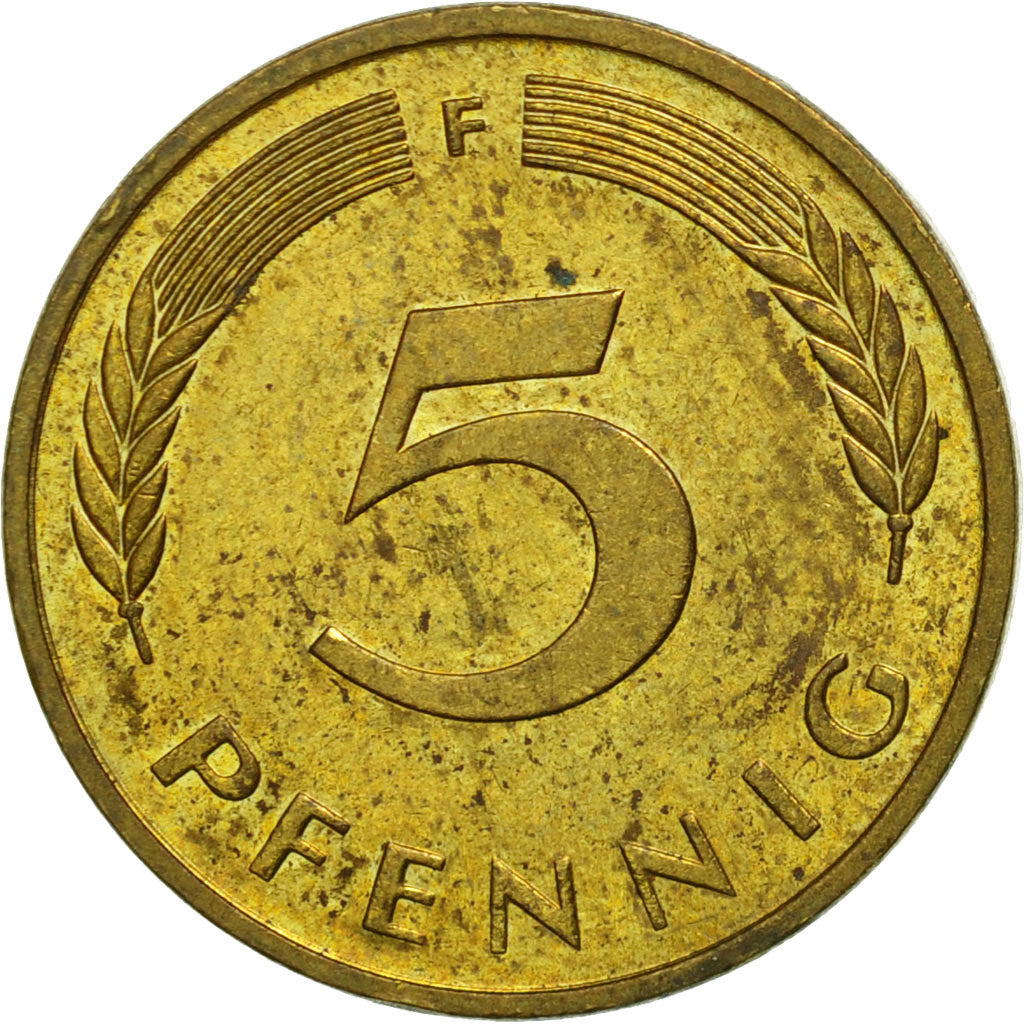 GERMANY - FEDERAL REPUBLIC, 5 Pfennig, 1988, Stuttgart, VF(30-35), Brass Clad