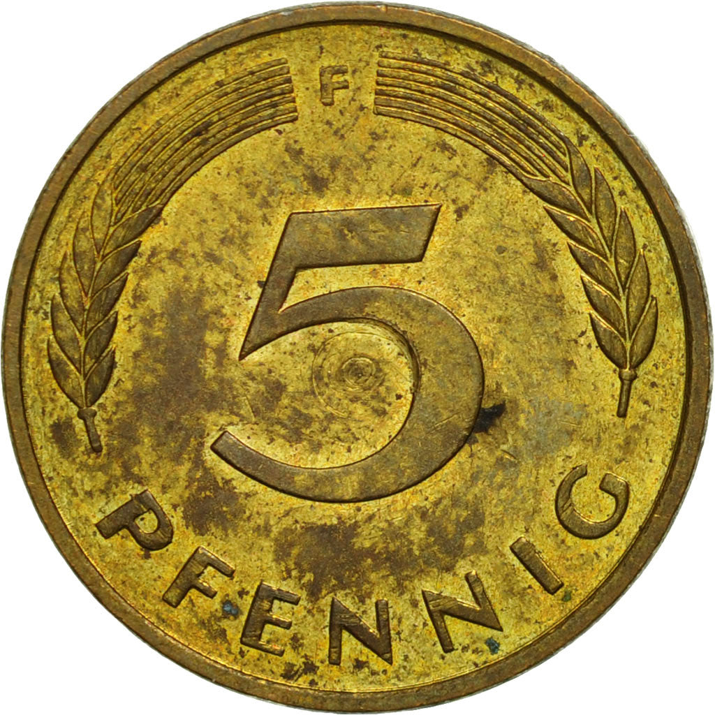 GERMANY - FEDERAL REPUBLIC, 5 Pfennig, Stuttgart, VF(20-25), Brass Clad Steel