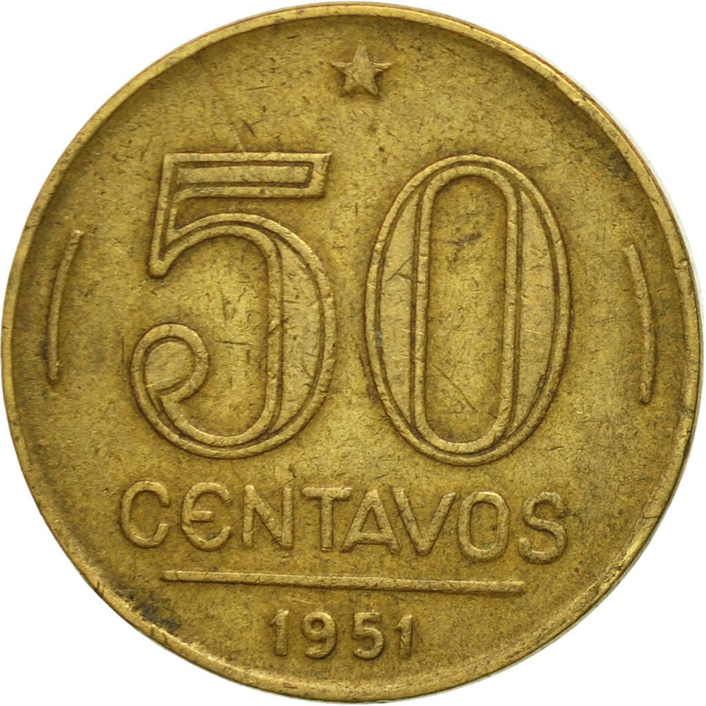 Brazil, 50 Centavos, 1951, EF(40-45), Aluminum-Bronze, KM:563