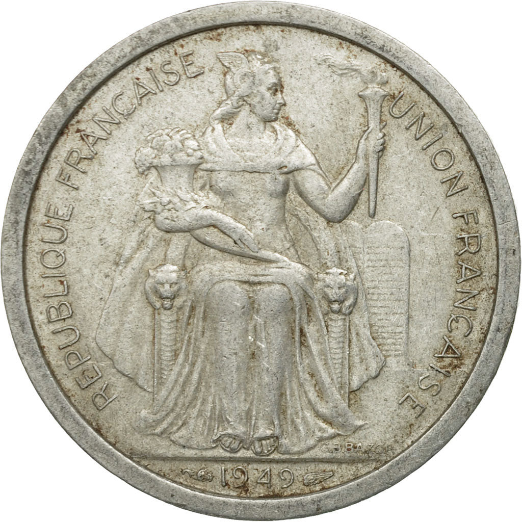Monnaie, FRENCH OCEANIA, 2 Francs, 1949, TB, Aluminium, KM:3