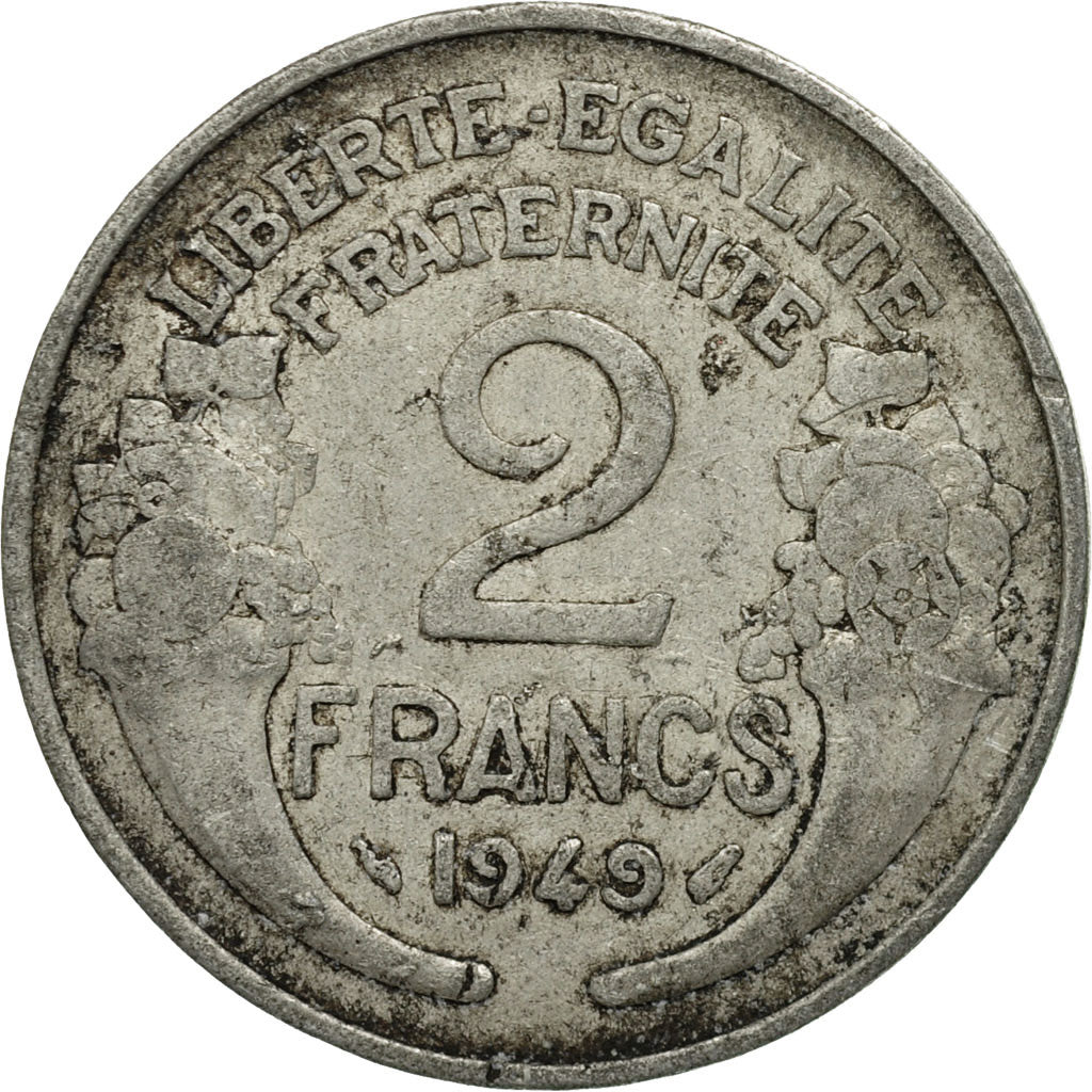 coin, France, Morlon, 2 Francs, 1949, Paris, VG(8-10), Aluminum, KM:886a.1