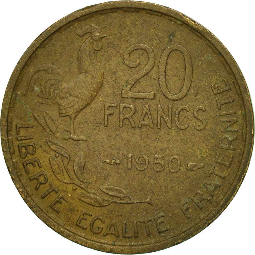 coin, France, Guiraud, 20 Francs, 1950, Paris, VG(8-10), Aluminum-Bronze
