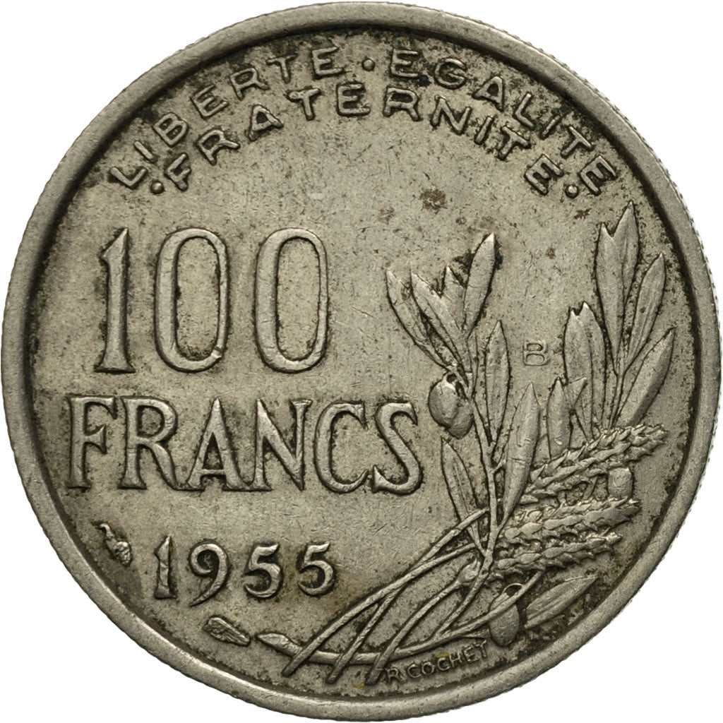 Moneda, Francia, Cochet, 100 Francs, 1955, Beaumont - Le Roger, BC+, Cobre -