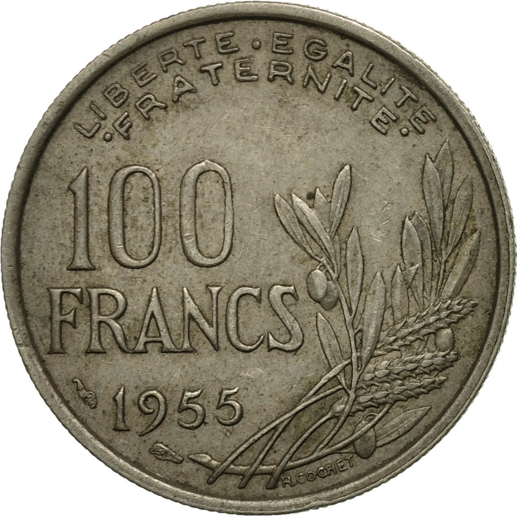 coin, France, Cochet, 100 Francs, 1955, Paris, VF(20-25), Copper-nickel