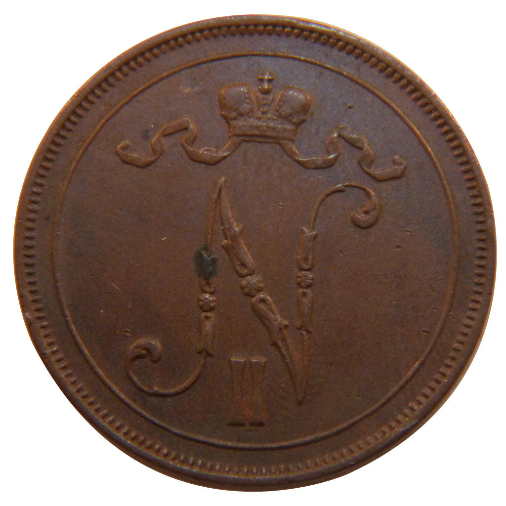 Finland, 10 Pennia, 1910, KM #14, AU(55-58), Bronze, 30, 13.00