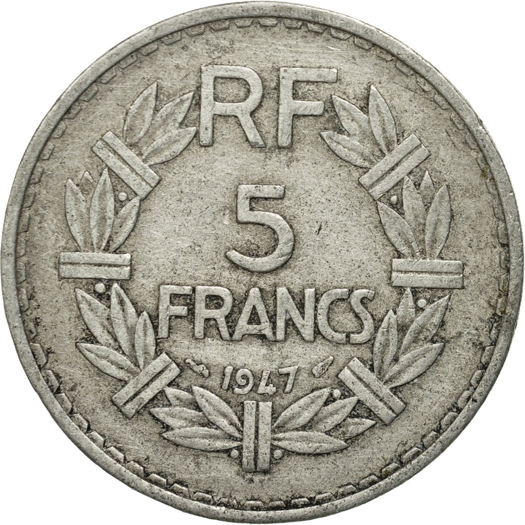 Moneta, Francja, Lavrillier, 5 Francs, 1947, Paris, VF(20-25), Aluminium