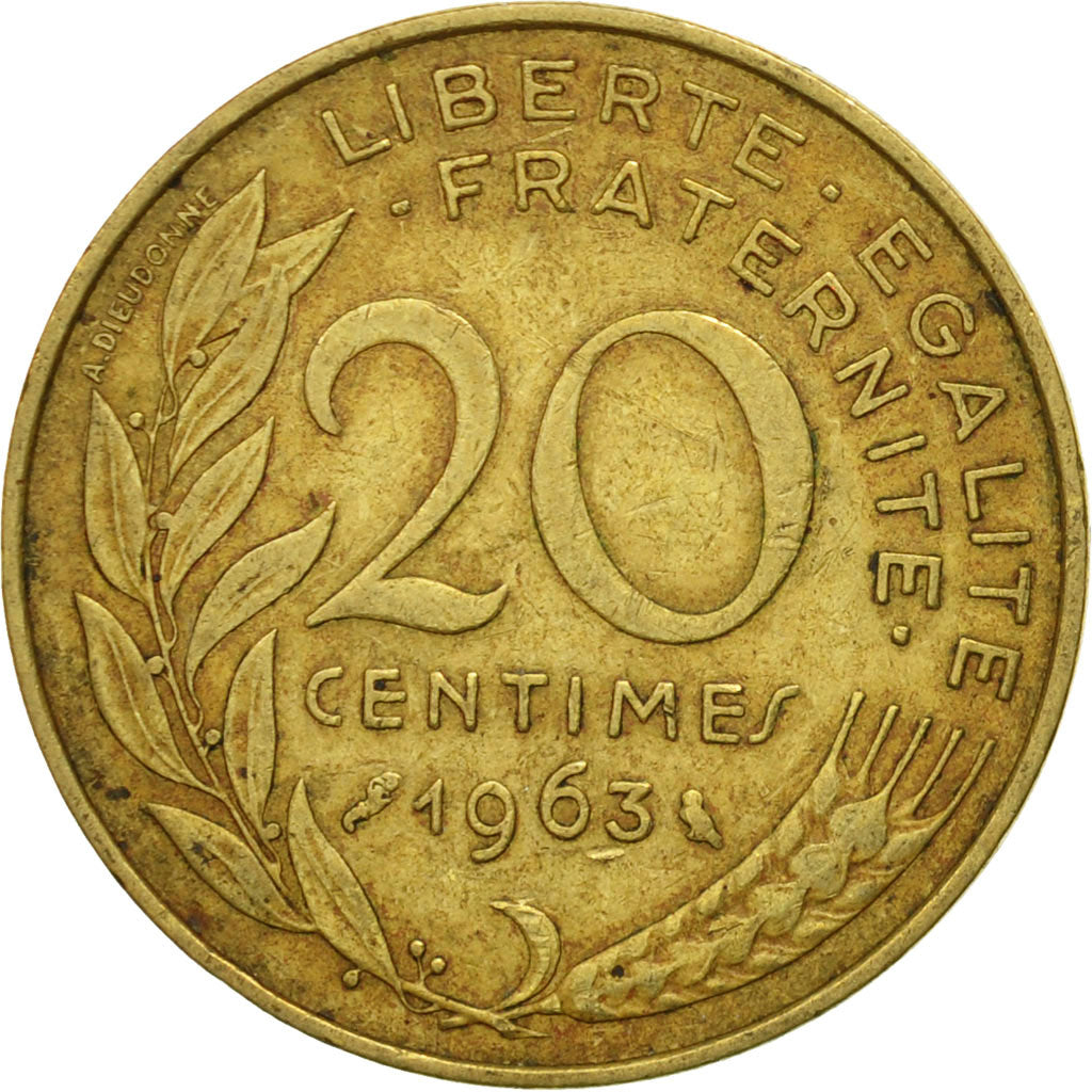 coin, France, Marianne, 20 Centimes, 1963, Paris, VF(20-25), Aluminum-Bronze