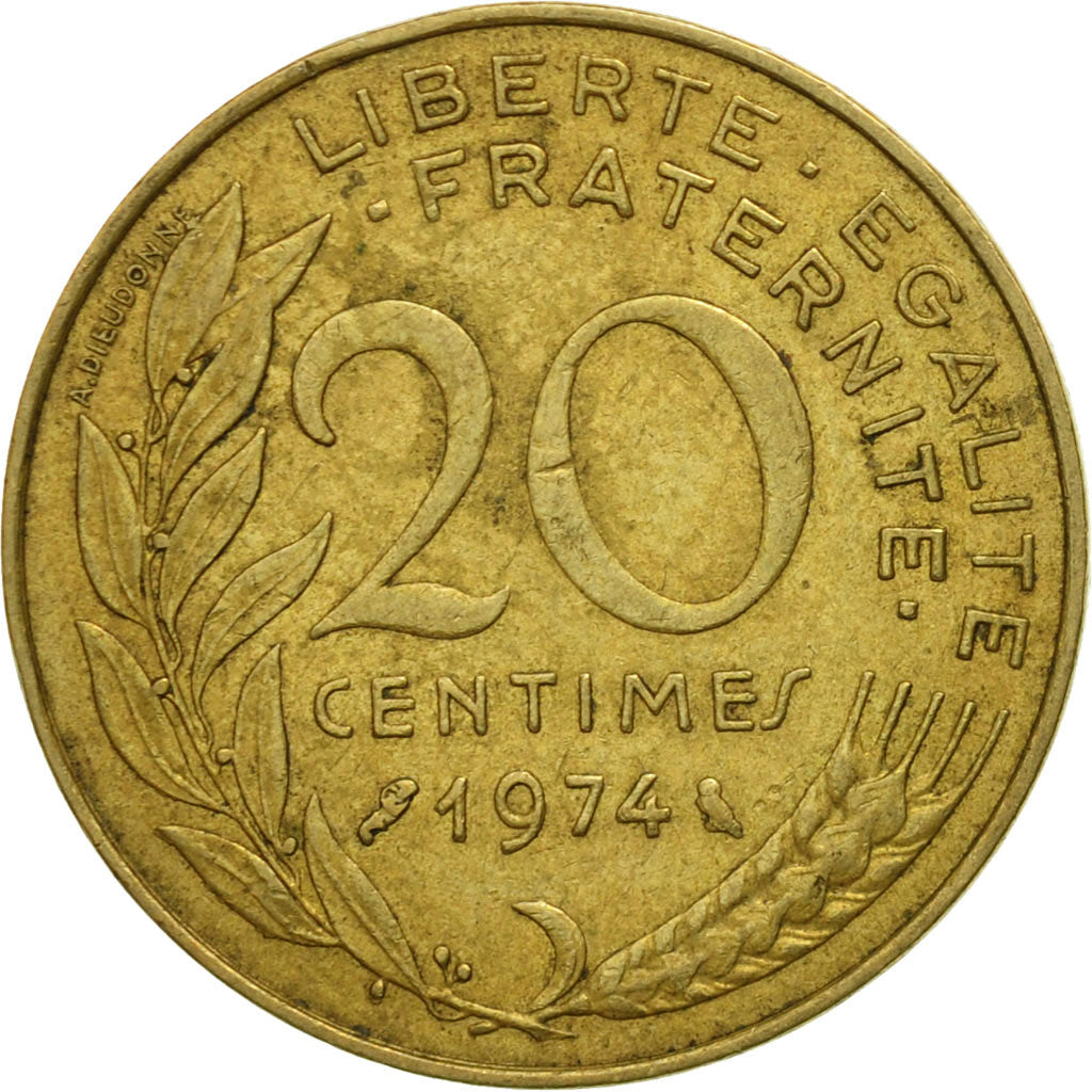 coin, France, Marianne, 20 Centimes, 1974, Paris, VF(20-25), Aluminum-Bronze