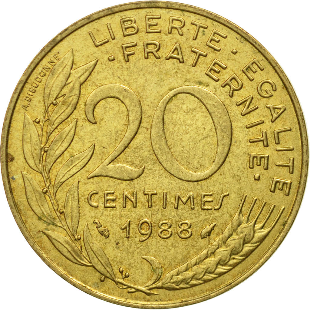 moneta, Francia, Marianne, 20 Centimes, 1988, Paris, MB, Alluminio-bronzo