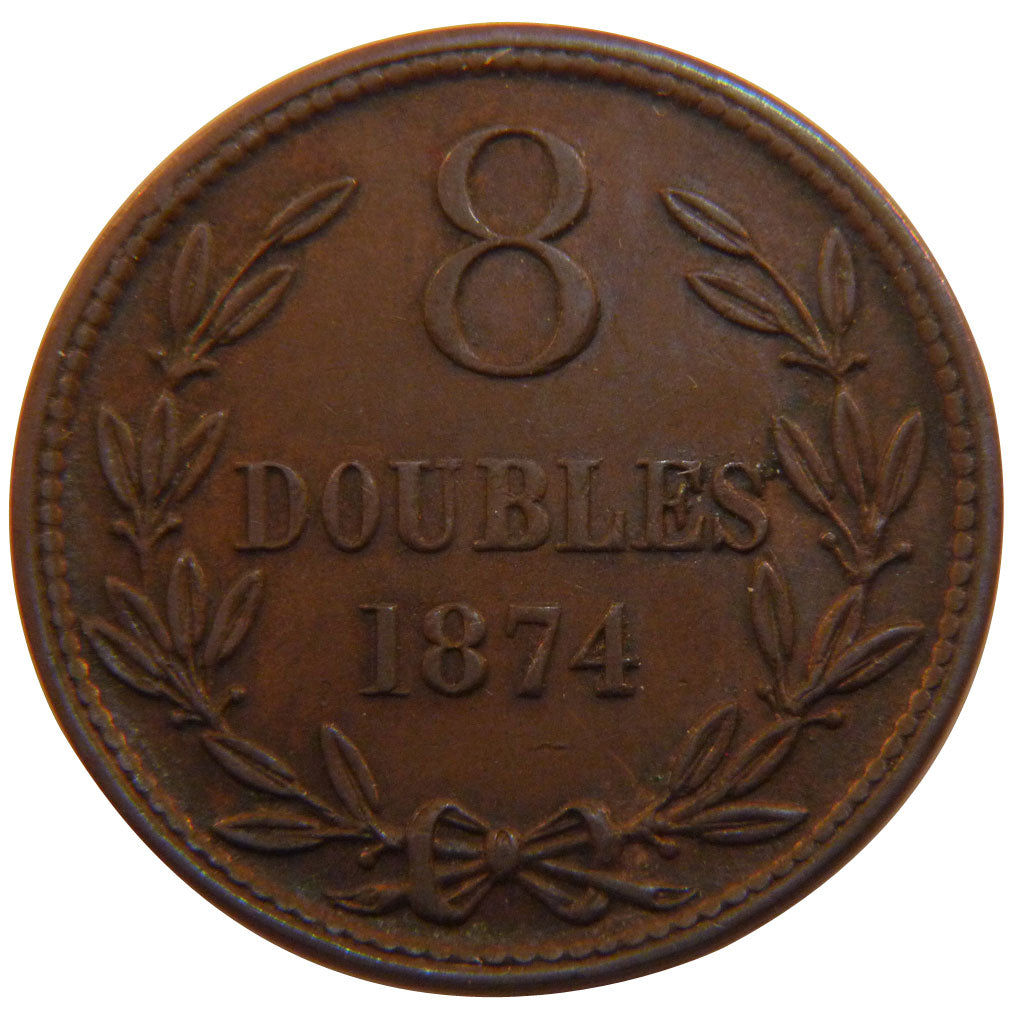 Guernsey, 8 Doubles, 1874, KM #7, EF(40-45), Copper, 31.6, 9.50