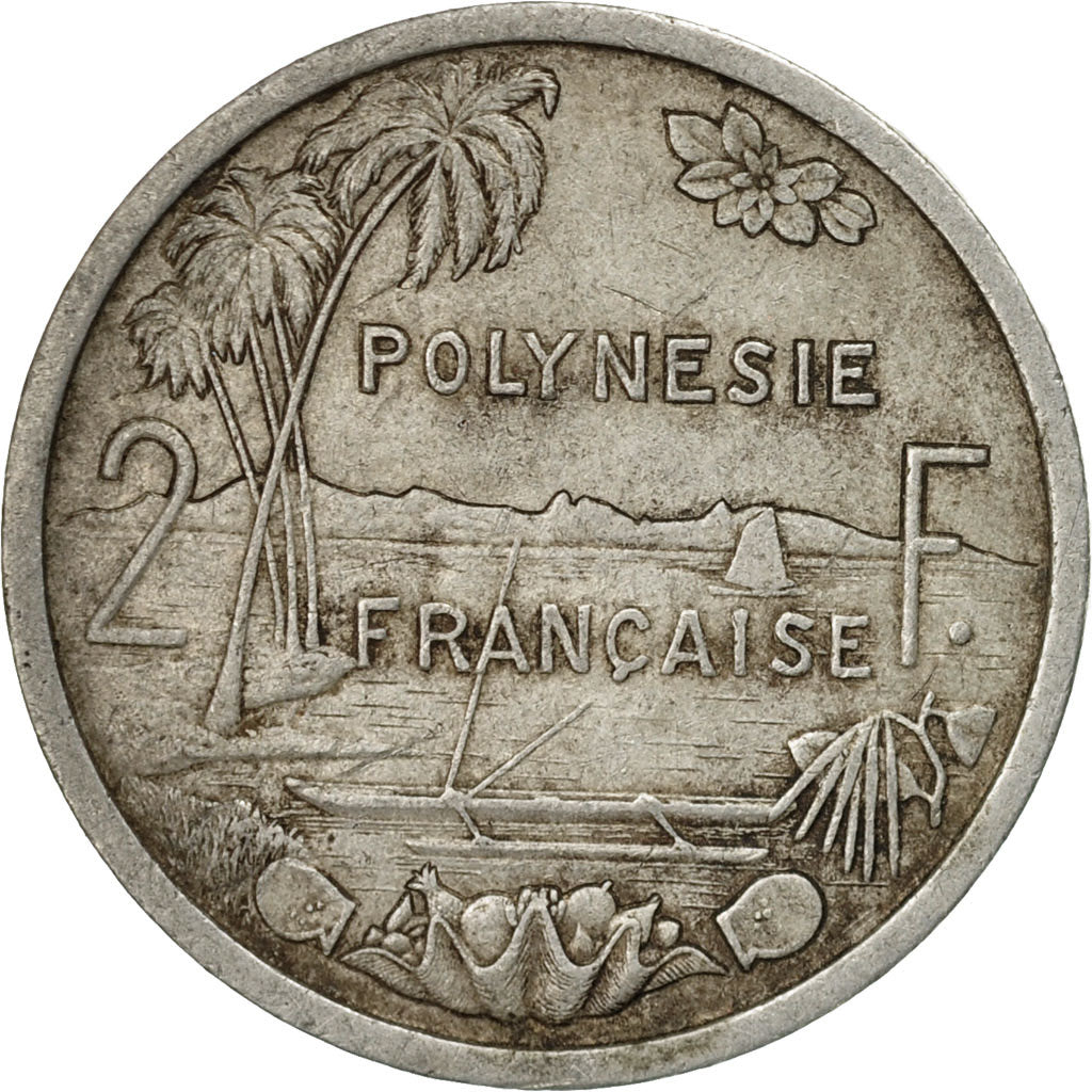 Moneta, Polinezja Francuska, 2 Francs, 1965, Paris, F(12-15), Aluminium, KM:3