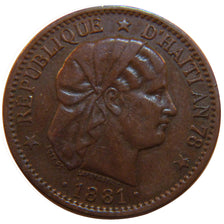 Haiti, 2 Centimes, 1881, KM #43, EF(40-45), Copper, 30, 9.50