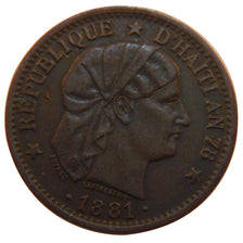 Haiti, 2 Centimes, 1881, KM #43, AU(50-53), Copper, 30, 10.00
