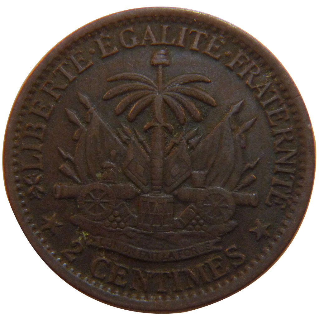 Haiti, 2 Centimes, 1881, KM #43, AU(50-53), Copper, 30, 10.00