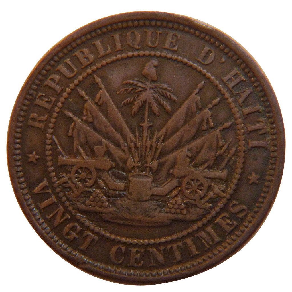 HAITI, 20 Centimes, 1863, KM #41, EF(40-45), Bronze, 8.00