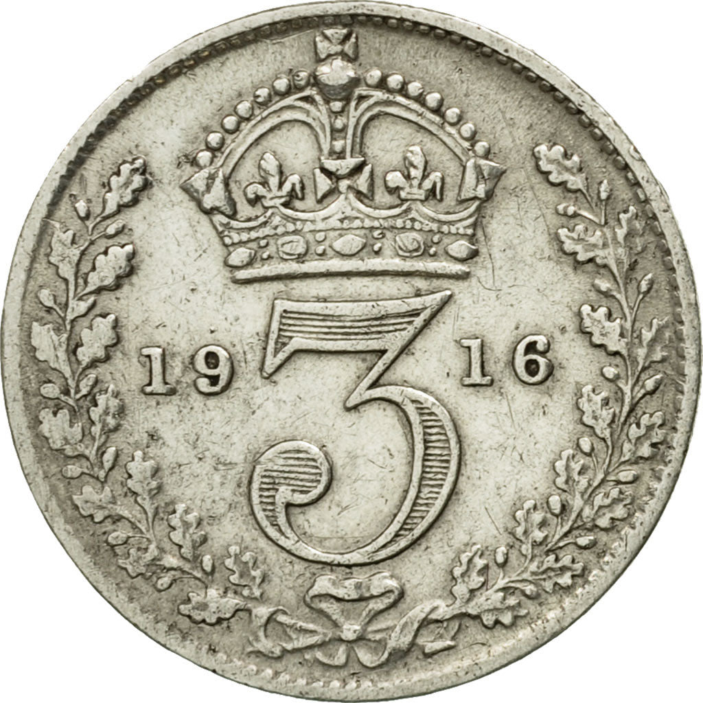 Coin, Great Britain, George V, 3 Pence, 1916, AU(50-53), Silver, KM:813