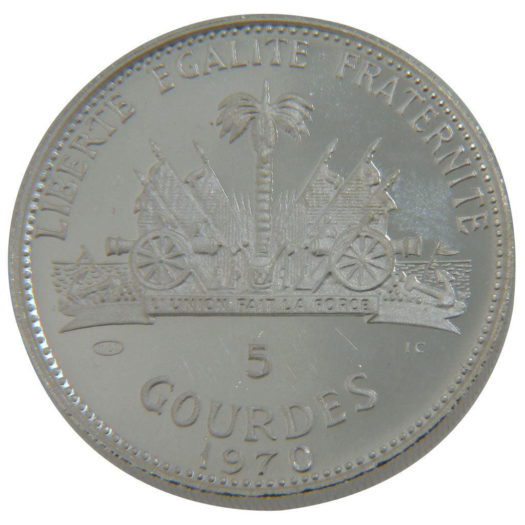 Haiti, 5 Gourdes, 1970, KM #64, MS(65-70), Silver, 24.00