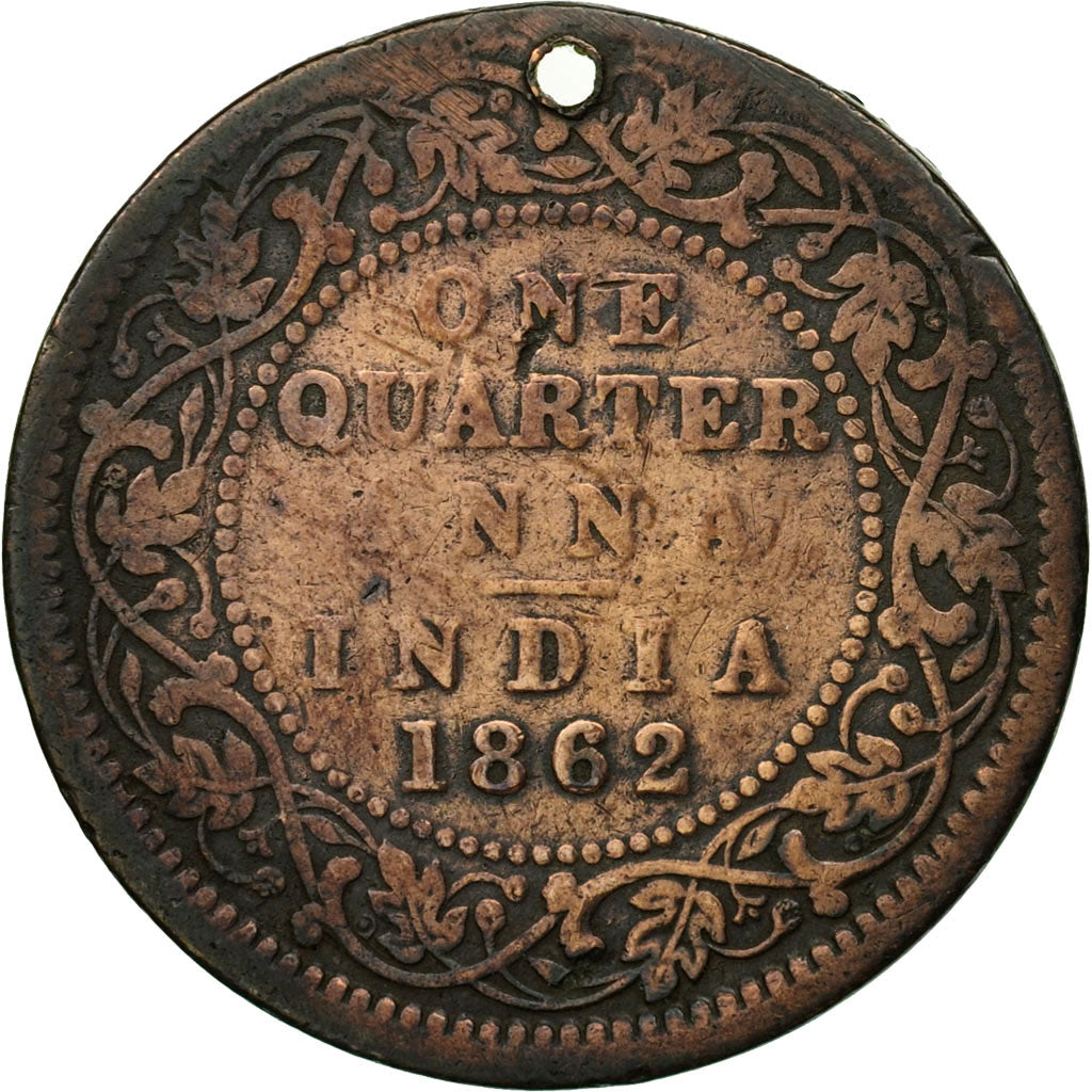 Coin, INDIA-BRITISH, Victoria, 1/4 Anna, 1862, VG(8-10), Copper, KM:467