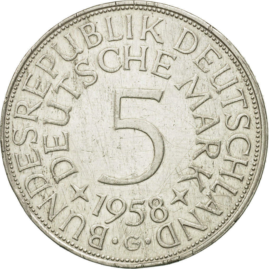 Monnaie, République fédérale allemande, 5 Mark, 1958, Karlsruhe, TTB+