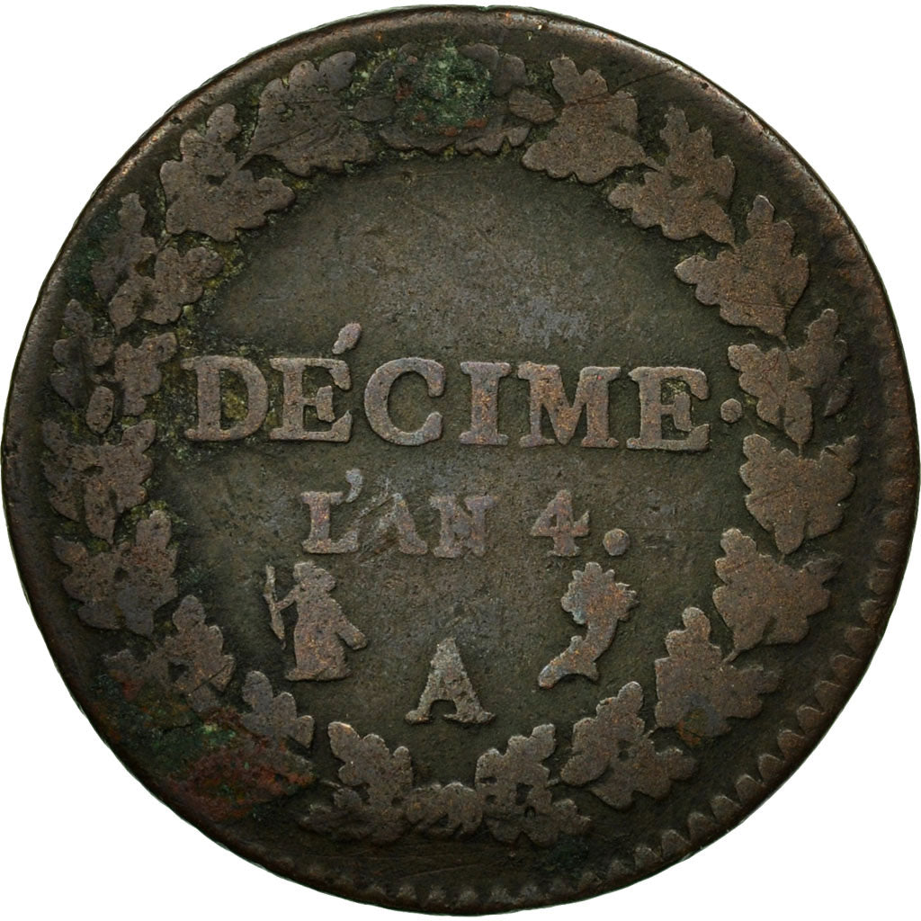 Coin, France, Dupré, Decime, AN 4, Paris, VF(20-25), Bronze, KM:636.1