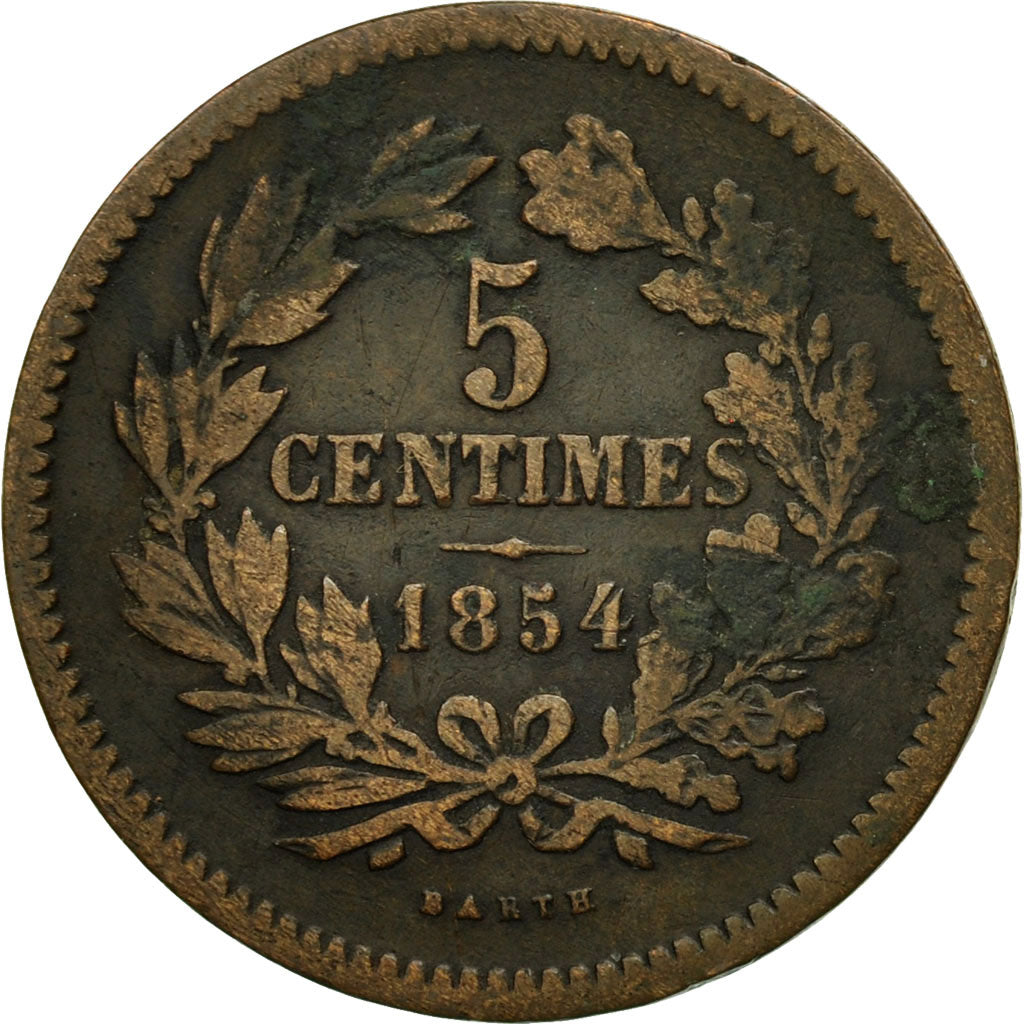 Monnaie, Luxembourg, William III, 5 Centimes, 1854, Utrecht, TTB, Bronze