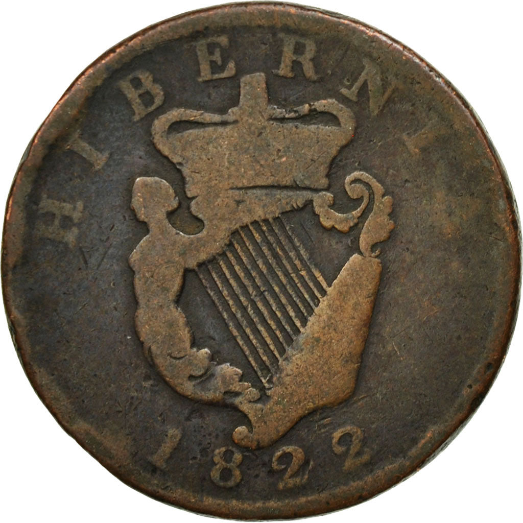 Coin, Ireland, 1/2 Penny, 1822, F(12-15), Copper, KM:150