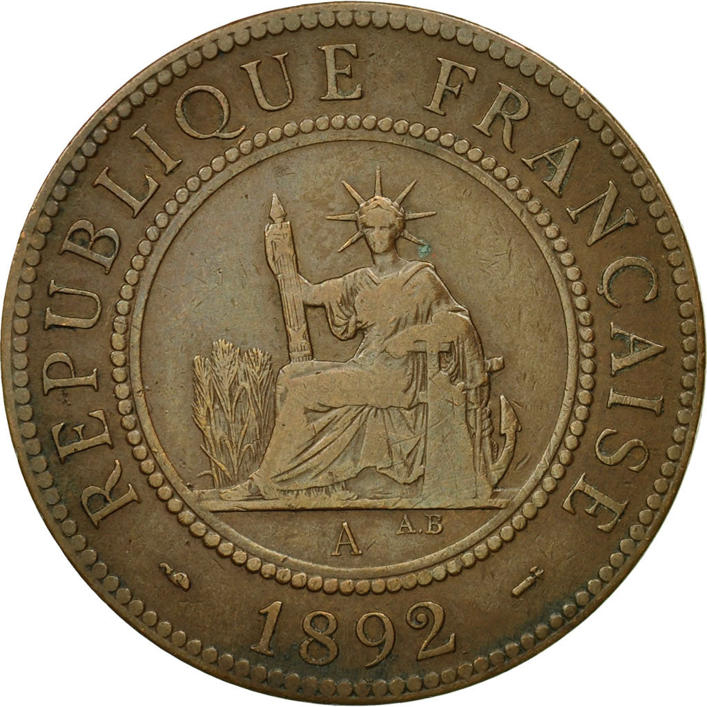 Moneta, INDOCINA FRANCESE, Cent, 1892, Paris, BB+, Bronzo, KM:1