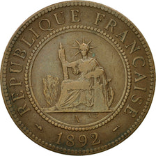 Moneda, INDOCHINA FRANCESA, Cent, 1892, Paris, MBC+, Bronce, KM:1