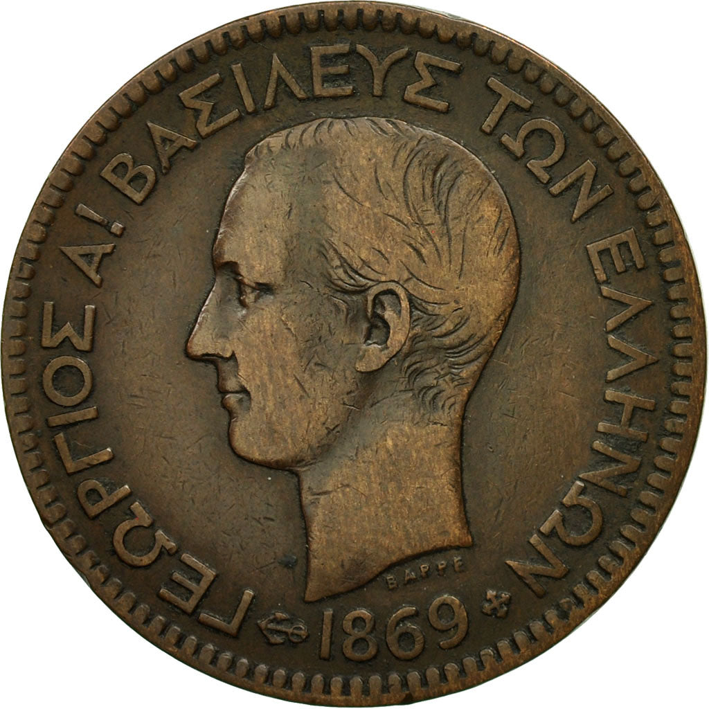 Münze, Griechenland, George I, 10 Lepta, 1869, Strassburg, VZ, Kupfer, KM:43